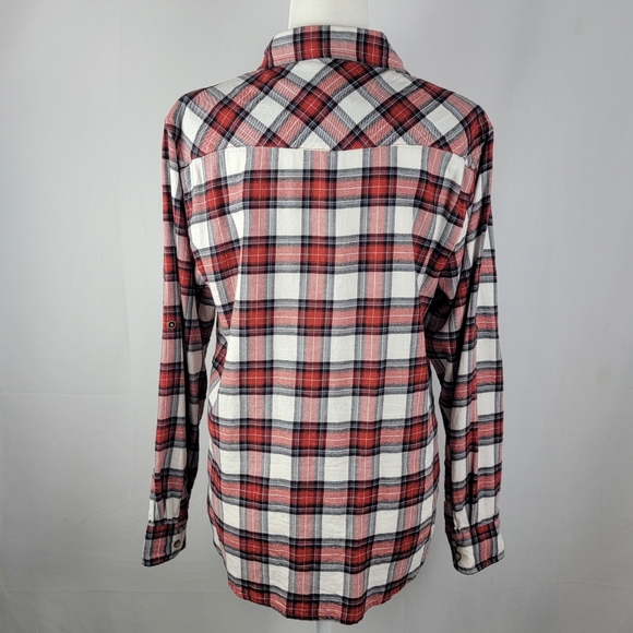 Jachs Girlfriend red white check print plaid snap top - Picture 5 of 9